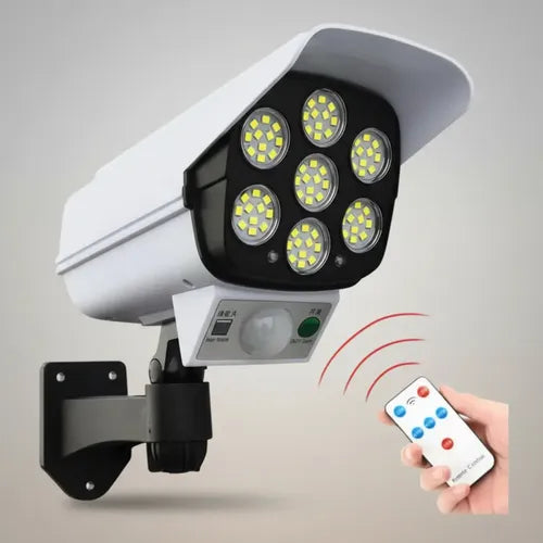 Foco De Luz Solar Tipo Cámara De Seguridad Sensor + Control Blanco