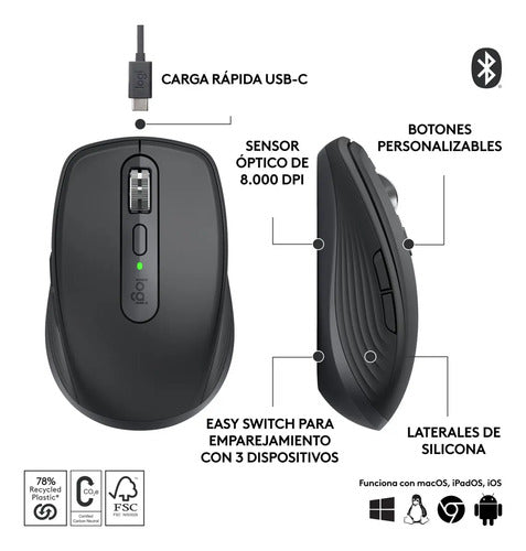 Ratón Inalámbrico Logitech Mx Anywhere 3s Graphite Grafito