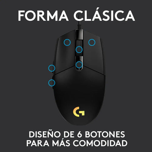 Mouse Gamer Logitech G203 Lightsync Óptico De 8000 Dpi Con 6 Botones Negro