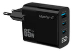 Cargador Master-g Carga Rapida 65w Multipuerto + Cable Usb-c Negro