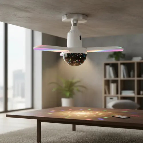 Ampolleta E27 Parlante 3 Aspas Bluetooth Luces Rgb + Control Rgb