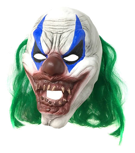 Mascara Payaso Killer De Latex Halloween Tipo Completa Real Blanco Con Azul Y Verde Payaso Killer