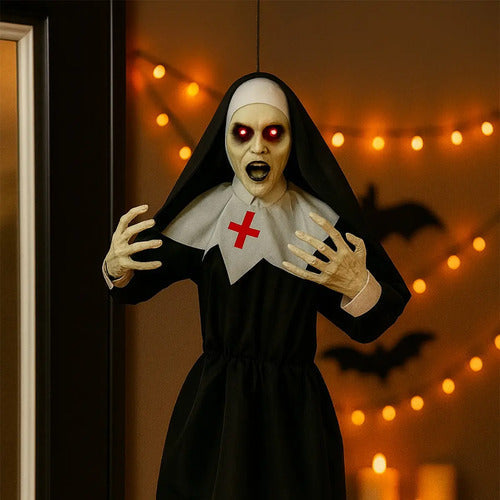Monja Colgada Animatronic Horror Halloween Sonido 120cm