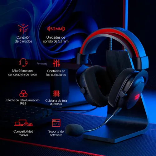 Audifonos Gamer Inalambricos Redragon Zeus Pro H510-pro 53mm Negro
