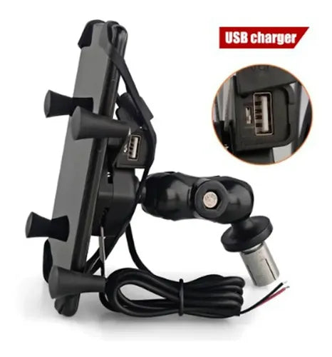 Soporte De Celular Cargador Para Moto Al Espejo 8 Y 10mm Negro