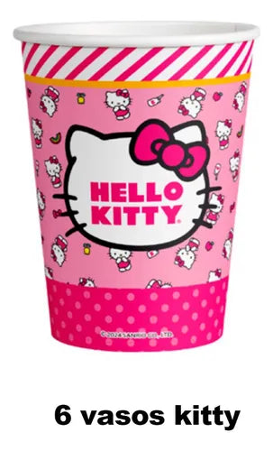 6 Vasos Cumpleaños Hello Kitty Fiesta Celebracion Desechable Rosa