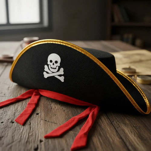 Sombrero Capitan Pirata Corsario Halloween Cosplay Fiestas Negro