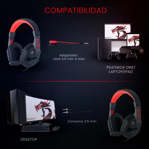 Audifonos Gamer Redragon Ares H120 Rgb Jack 3.5mm Microfono Negro