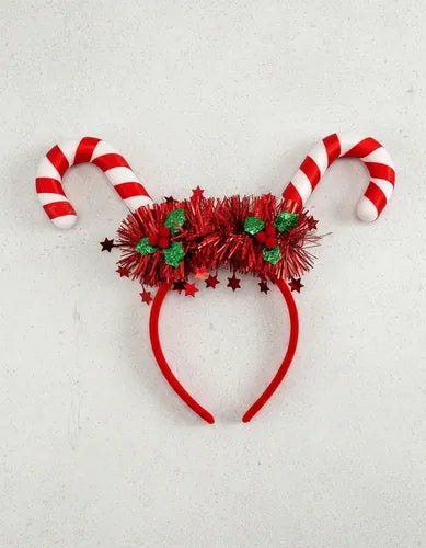 Pack 6 Cintillos Led Baston Dulce Diademas Fiestas Navideñas Rojo