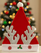 Gorro Sombrero Viejito Pascuero Diseño Renos Fiesta Navideña Rojo