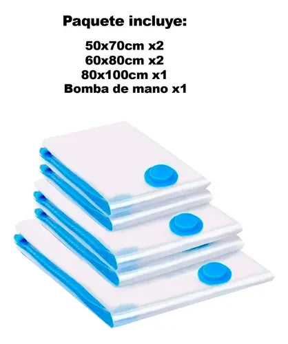 Pack 5 Bolsas Al Vacio Para Comprimir Oganizar+ Bomba Manual