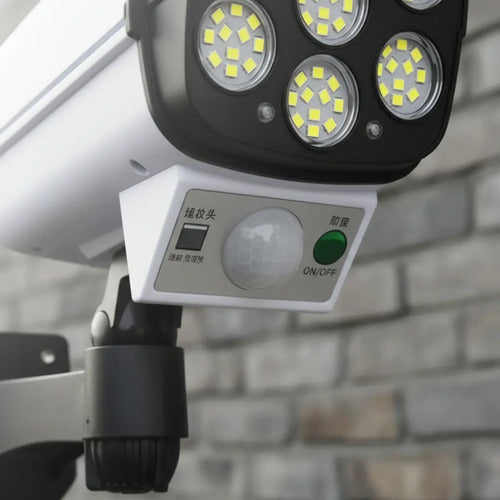 Foco De Luz Solar Tipo Cámara De Seguridad Sensor + Control Blanco