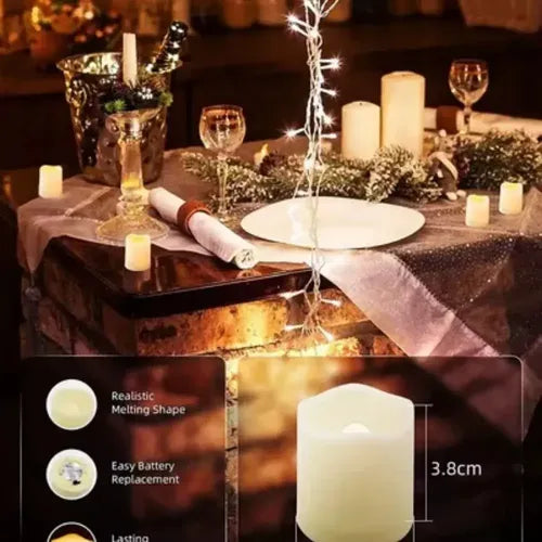 Pack 24 Velas Té Led Pilas Efecto Fijo Llama Boda Decoracion Amarillo Velas