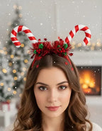 Pack 12 Cintillos Led Baston Dulce Diadema Fiestas Navideñas Rojo