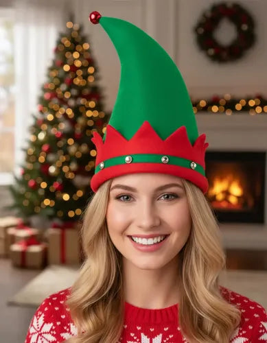 Pack 12 Sombreros Gorros Navideños Duende Elfo Con Sonajera Verde