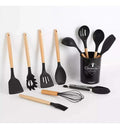 Set 12 Utensilios Cocina Mango Silicona Y Madera Repostería Madera