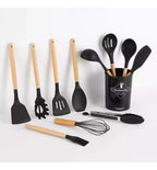 Set 12 Utensilios Cocina Mango Silicona Y Madera Repostería Madera