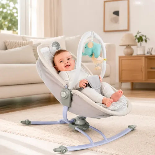 Mecedora Cuna Silla Bebe 2 En 1 Aparato Relajante Giro 360 Gris