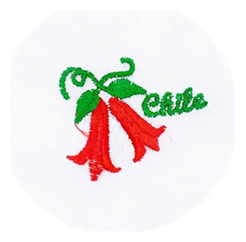 Pañuelo 18 Blonda Diseño Bordado Copihue Fechas Patria Cueca Blanco Bordado Copihue
