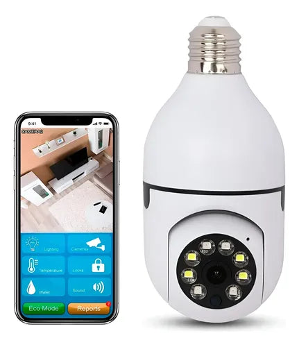 Camara Foco De Seguridad Panoramica Ip Wifi Vision Nocturna Blanco