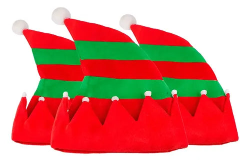 Pack 3 Sombreros Gorros Navidad Duende Elfo Navideño Verde