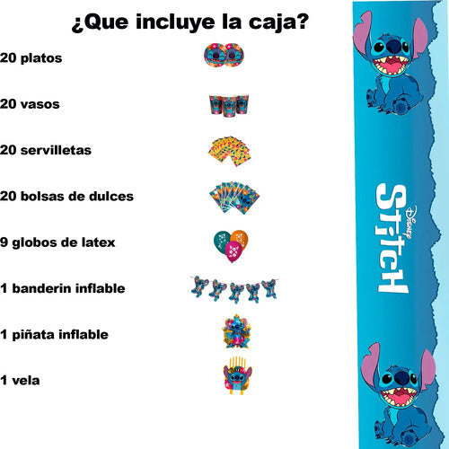 Pack Caja 20 Invitados Cumpleaños Stitch  Decoracion Fiestas