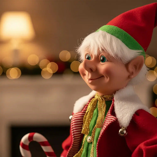Muñeco Animatronic Elfo Duende Decoracion Fiestas Navideñas Rojo