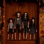 Familia Esqueletos Colgante Adorno Decoracion Halloween 40cm Negro Y Blanco Rayas Y Lunares