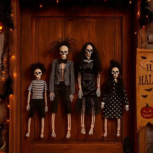 Familia Esqueletos Colgante Adorno Decoracion Halloween 40cm Negro Y Blanco Rayas Y Lunares