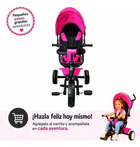 Triciclo Paseo Multifuncional Con Asiento 360º Amortiguador Rosado