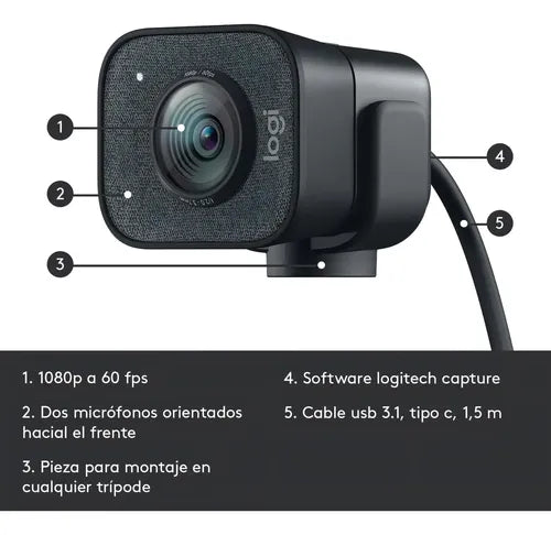 Webcam Logitech Stream Cam Usb-c 60 Fps Full Hd 1080p Color Gris Oscuro
