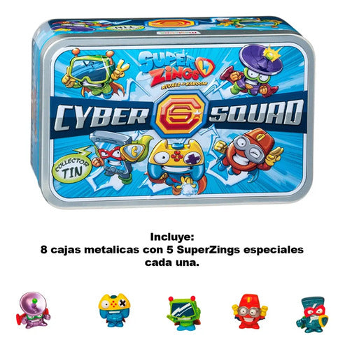Pack 8 Caja Metalica Porta Superzings Especiales Cyber Squad