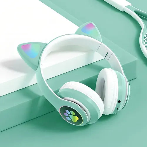 Auriculares Gamer Inalámbricos Cat Gaming Lef-1058 Verde Con Luz Led
