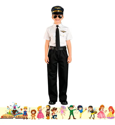 Disfraz Piloto Infantil Dia Del Libro Niños Blanco