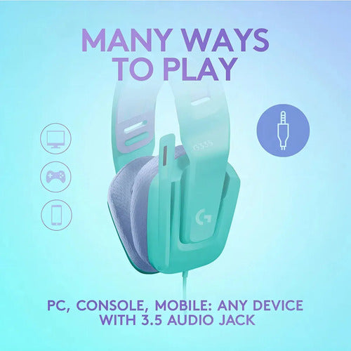 Logitech G335 Audífonos Con Cable Para Gaming Celeste Mint