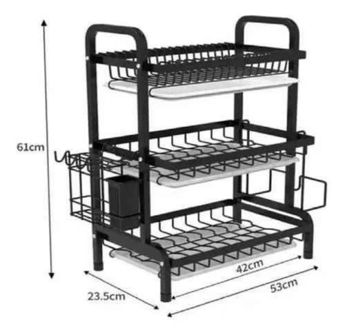 Secador Escurridor De Loza Platos 3 Niveles  Negro