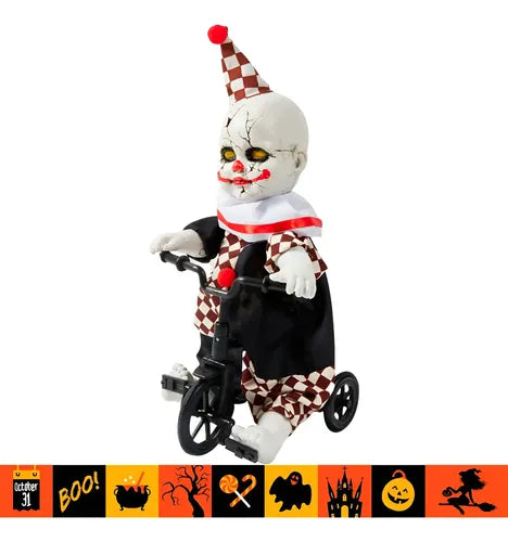 Payaso Animatronic En Triciclo Halloween Sonido Movimiento