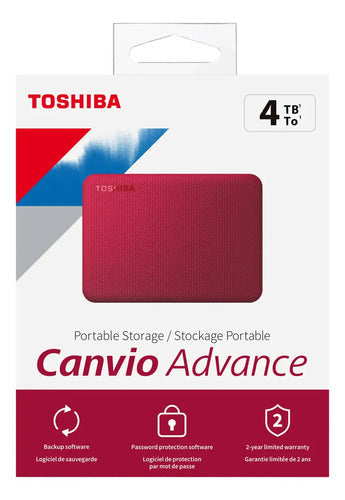 Disco Duro Externo Toshiba Canvio Advance 4tb Usb 3.0 Portátil Rojo Hdtca40xr3ca