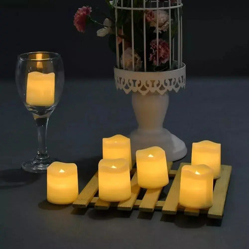 Pack 24 Velas Té Led Pilas Efecto Fijo Llama Boda Decoracion Amarillo Velas