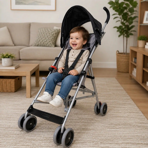Coche Paseo Paragua Plegable Resistente Con Cinturón Y Freno Gris