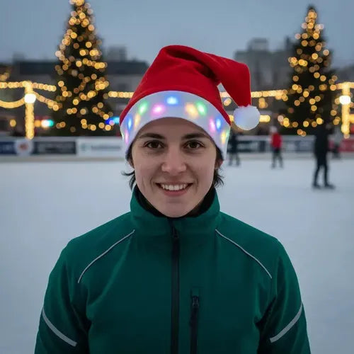 Pack 12 Gorros Luces Led Viejito Pascuero Fiestas Navideñas Rojo