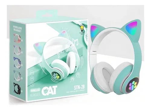 Auriculares Gamer Inalámbricos Cat Gaming Lef-1058 Verde Con Luz Led