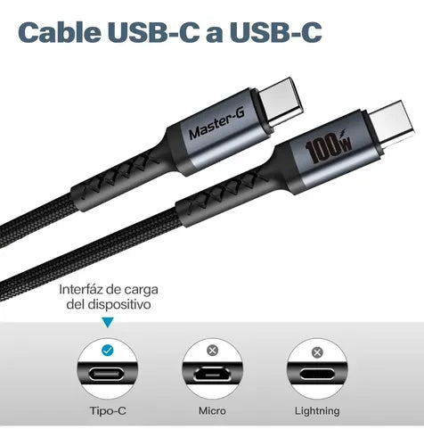 Cable Usb-c A Usb-c Master-g Carga Rapida 100w Antinudos 1m Negro