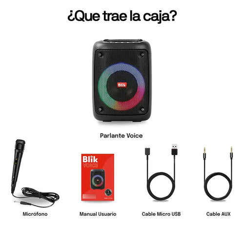 Parlante Karaoke Blik Voice Bt 5.3 Radio Tf/sd Tws Rgb 4h Negro