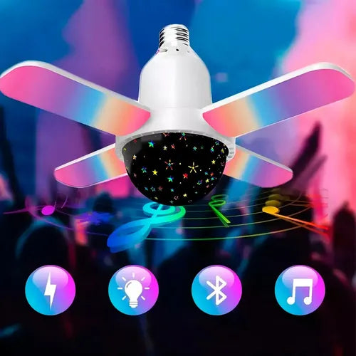 Ampolleta E27 Parlante 4 Aspas Bluetooth Luces Rgb + Control Rgb
