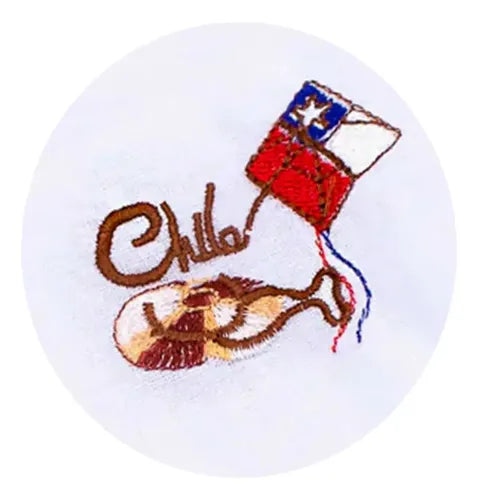 Pañuelo 18 Blonda Diseño Bordado Cometa Fechas Patrias Cueca Blanco Bordado Cometa