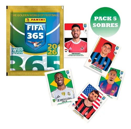 Pack 5 Sobres Panini Fifa 365 2026 Original 25 Laminas Fifa 365 Laminas