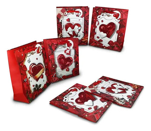 Bolsa De Regalo Corazones 3d San Valentin 19x23cm Corazones 3d
