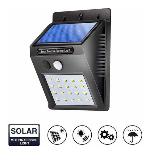 Pack X8 Lámparas Solares 20w Con Sensor De Movimiento Hogar Negro