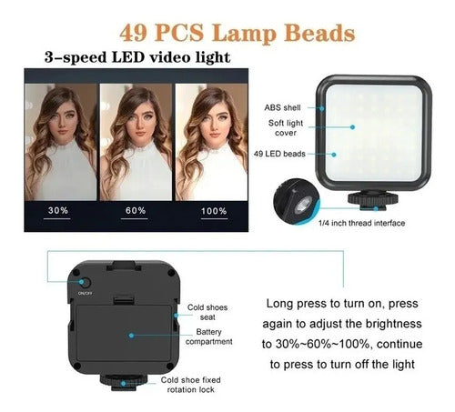 Kit De Grabación Con Micrófono Luz Led Y Soporte Tripode Color Negro